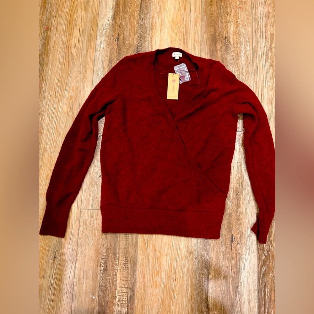 Cremieux red faux wrap sweater